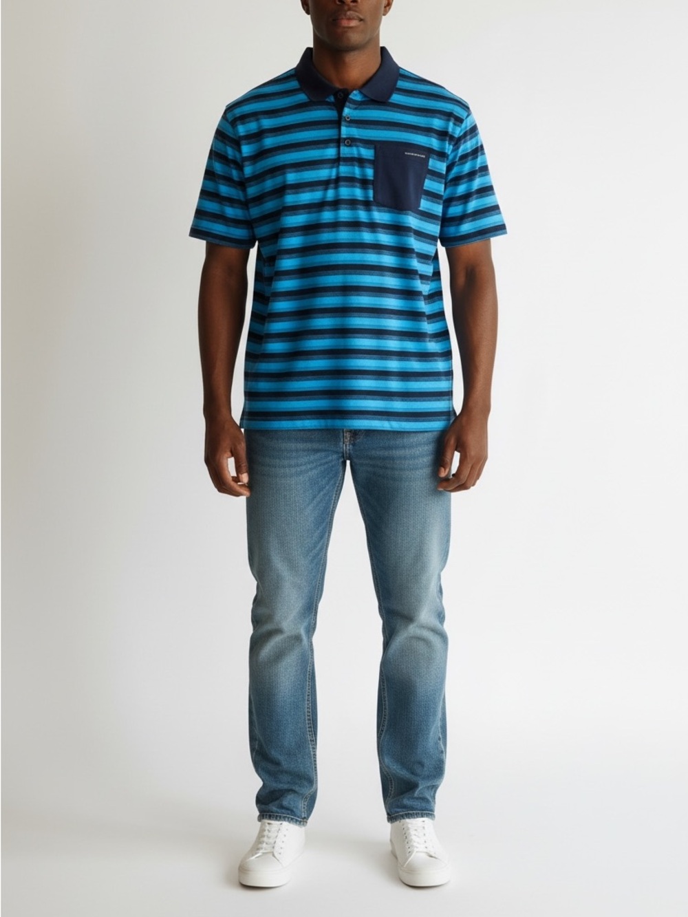 Oakley Mens XL Regular Fit‎ Short Sleeve Striped Polo Shirt Blue Navy Pocket